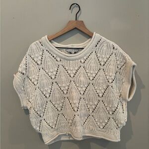 Women's Cream Open Knit Short Sleeve Sweater